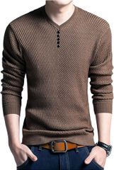 カットソー ロング スリーブ カジュアル ボタン セーター 無地 長袖 ロング丈 tシャツ 3XLサイズ( ブラウン,  3XL)