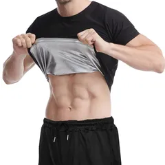 [CosMisty] メンズ サウナスーツ シルバー 半袖 発汗 Tシャツ ランニング インナー 洗濯可 (【シルバー】上下4XL-5XL) [【シルバー】上下4XL-5XL]