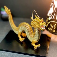 龍の置き物、金龍、ブロンズの龍、 金属製の龍、真鍮の龍、600グラム