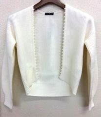 【タグ付き　美品】高島屋　カシミヤ100%　カーディガン　S　M　パール調デザインカーディガン　白　TAKASHIMAYA
