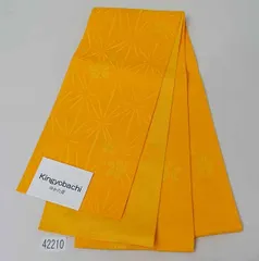 半幅帯 浴衣帯 日本製 単衣 ポリエステル100％ 麻の葉 桜 山吹色 Kingyobachi NO42210のサムネイル