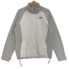 THE NORTH FACE/ザノースフェイス フリース フルジップ ジャケット ライトアウター 長袖 バック刺繍 ワンポイント刺繡 オーバーサイズ ビッグシルエット ELSAVADOR製 メンズ L ホワイト/ライトグレー