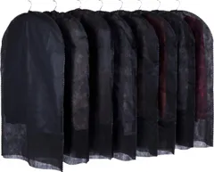 アストロ 衣類カバー ブラック ショートサイズ 60×100cm 8枚組 洋服カバー スーツカバー 衣装カバー 収納カバー 通気性の良い不織布製 下部開き仕様 埃除け ジャケット 礼服 喪服 冠婚葬祭 クリーニング後の衣類の保管に 防塵 カット可能 605-1