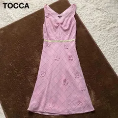 TOCCA トッカ 極美品 花柄刺繍 フラワーモチーフ Aラインワンピース ひざ丈 ノースリーブ 0サイズ ラベンダーピンク系 裏地シルク