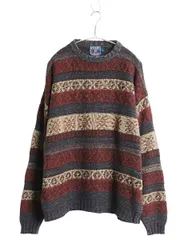 【お得なクーポン配布中!】 80s チャップス ラルフローレン デザイン ニット セーター メンズ XL 古着 ヴィンテージ ポロ 総柄 ボーダー コットン リネン 大きいサイズ