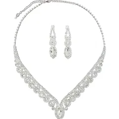 イヤリングセットシルバー ラインストーン ネックレス イヤリング又はピアス２点セット 結婚式 パーティー お呼ばれ 謝恩会 (イヤリングセットシルバー)