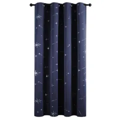 【在庫セール】Topfinel カーテン 遮光 星柄 箔プリント 間仕切りカーテン 断熱 幅150cm 丈180cm 1枚入り ネイビー ハトメ型 突っ張り棒 カーテン 仕切りカーテン ドアカーテン 目隠し 玄関 キッチン リビング