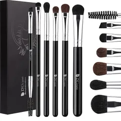 DUcare ドゥケア アイシャドウブラシ ６本セット アイメイク 専用ブラシ 天然馬毛 化粧ブラシ 超柔らかい 上質なメイクブラシ 魅力的な目元 メイク道具 ブラック 1