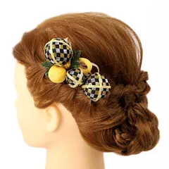 髪飾り 成人式 振袖 前撮り 袴 花 浴衣 夏祭り 花火大会 豪華2点セット 黄色 ゴールド 銀 黒 ちりめん 玉飾り 組紐 格子 ヘア No.9-3696