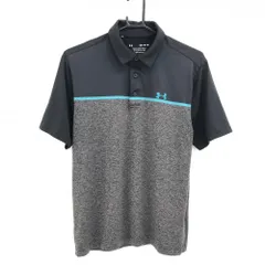 アンダーアーマー 半袖ポロシャツ 黒×杢ダークグレー ロゴプリント メンズ MD/M/M ゴルフウェア UNDER ARMOUR