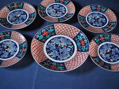 有田焼 哲山 赤絵皿セット 昭和中期　古録展  送料無料　中古 品番H16222