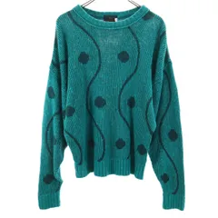 santa fe サンタフェ 90s オールド 総柄 長袖 ニット 40/3 エメラルドグリーン セーター メンズ 古着