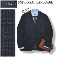ユニバーサルランゲージ UNIVERSAL LANGUAGE レダ REDA リネン混 グレンチェック シングル 段返り3B アンコンジャケット 麻 春夏 ビジネス カジュアル ビジカジ 44-6Drop ネイビー メンズ