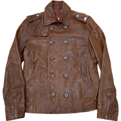 【国内正規品】DIESEL メンズ 羊革 レザージャケット ブラウン  Lサイズ
