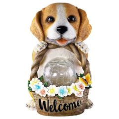 置物 オブジェ 野外ライト 照明 子犬 動物 ベージュ ソーラーライト おしゃれ モダン 玄関 LED リビング 樹脂 かわいい レジン 装飾 プレゼント ギフト ガーデン