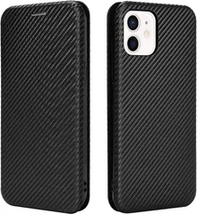 GANGXUN スマートフォンケース 手帳型 炭素繊維調 スタンド機能 スマホケース カバー(ブラック,  iPhone 12/ 12 Pro)