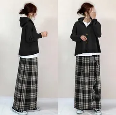 セットアップ 即購入OK パーカー レディース チェックスカート 2点セット 上下セット スカート セット スウェット カジュアル  おしゃれ トップス+ロングスカート フード付き 長袖 無地 体型カバー 普段着 大人可愛い xzzhang592