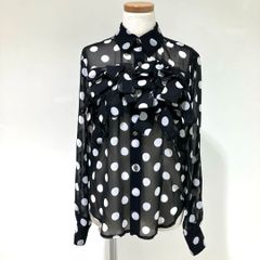 RM-B005 コムデギャルソン コムデギャルソン COMME des GARCONS COMME des GARCONS エステルシフォン 水玉プリント 胸リボン付き長袖ブラウス 黒×白 XSサイズ 2024年S/S