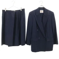 Burberrys バーバリーズ 90s ウール オールド ストライプ柄 スカートスーツ 上下 セットアップ 11 ネイビー ダブルボタン レディース 古着
