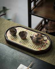 蘭亭序柄 トレー 茶席 トレイ  木製 お盆 茶台 茶盤 レトロ 中国茶器