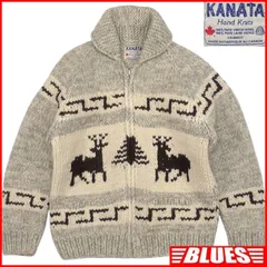 KANATA カナタ カウチンセーター 鹿柄 カナダ製 バージンウール100% ニットジャケット グレー系 ハンドニット カウチンセーターサイズL一覧←SEULB屋着古← HN2268