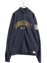 【お得なクーポン配布中!】 デニム&サプライ ラルフローレン 2段 プリント スウェット トラック ジャケット メンズ L 薄手トレーナー 裏起毛 ハイネック ステンシル 紺