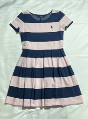 【209808】POLO RALPH LAUREN ラルフローレン  KIDS　M　8-10　ストライプ　半袖ワンピース  ・ ネイビー|ピンク