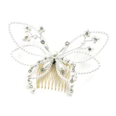 髪飾り コーム型 ラインストーン パール シルバー 白 キラキラ 蝶 ちょうちょ バタフライ 下がり ゆらゆら リーフ 葉 小さい No.9-3395