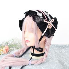ヘッドドレス【黒銀×ピンク】