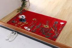 イケヒコ マット 玄関 屋内 屋外 輸入 ボタニカル レッド 約60×90cm 長方形 トルコ製 ウィルトン織り 花柄 ボタニカル 上品 抗菌防臭 丈夫 ＃1311610241801のサムネイル