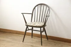 ★事前問合せ必須★ ERCOL アーコール クッション付き フープバックアームチェア イギリスビンテージ ナチュラル シンプル ウィンザーチェア 板座チェア 椅子 イス 1人掛け ヴィンテージ ウインザーチェア リペア+発送まで3週間前後 R-059538