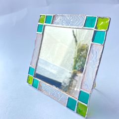 ボタニカルミラー　ステンドグラスミラー　鏡 オリジナルステンドグラス『和ガラスの鏡（レース）』 | shop煌LaLa