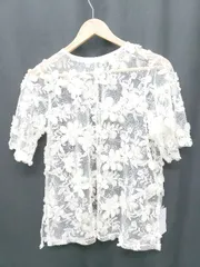 ◇ ◎●未使用●⊂ mystic タグ付き　オーガンジー　フラワー　シアー 半袖 ブラウス サイズF アイボリー レディース P  【1409250015984】