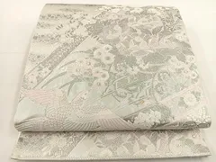 平和屋着物◎六通柄袋帯　唐織　花鳥文　銀糸　正絹　逸品　BAAT5595yt