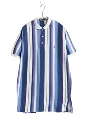 【お得なクーポン配布中!】 90s USA製 ポロ ラルフローレン ストライプ 半袖 ポロシャツ メンズ M オールド ストレッチ コットン スムース 素材 マルチカラー ボックス