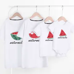 親子 ペアルック 親子コーデ リンクコーデ 親子お揃いtシャツ キッズ パパ ママ 子供 スイカ柄 半袖 Tシャツ 夏 家族お揃い プレゼント 海 旅行 撮影 記念日 母の日 父の日 weiboer01