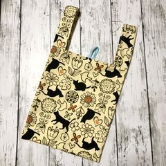 猫柄エコバッグ 黒猫 イエロー 収納ゴム付き ギフトバッグ おもたせ 洗濯可