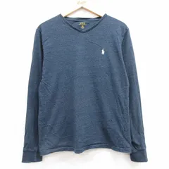 L/古着 ラルフローレン 長袖 ブランド Tシャツ メンズ ワンポイントロゴ コットン VANSネック 紺 ネイビー 霜降り 25mar03 中古