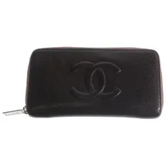 CHANEL (シャネル) ラウンドファスナー長財布 ロングウォレット ココマーク ブラウン パープル キャビアスキン レザー シルバー金具
