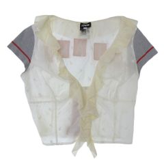 DOLCE&GABBANA ドルチェ＆ガッバーナ D&G フリル コルセット ブラウス シャツ トップス レディース コットン ホワイト×グレー S 00’s