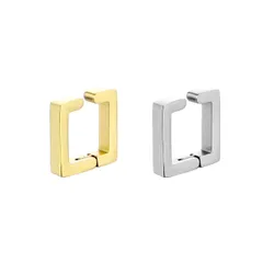 AREUM イヤリング 四角 フェイクピアス 両耳用2つ入り シルバー ブラック ピアス穴不要 ステンレス ノンホール イヤーカフ (ゴールド × シルバー) [ゴールド × シルバー]