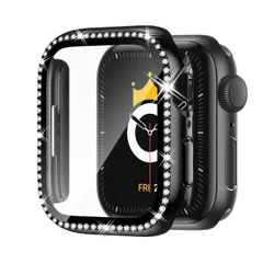【在庫処分】ケース 44mm Watch iWatchケース キラキラ Apple 保護フィルム付き クリスタルダイヤ付き アップルウォッチカバー コンパチブル 女性専用 全面保護ケース（44mm Series Adepoy SE/6/5/4 ブラック）