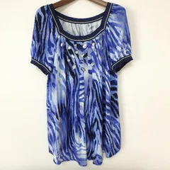 #snc 伊太利屋 チュニック 9 青 白 紺 ゼブラ柄 ビジュー ラメ 半袖 レディース [855276]のサムネイル