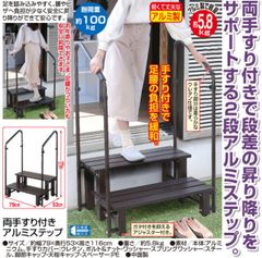 【送料無料】両手すり付きアルミステップ