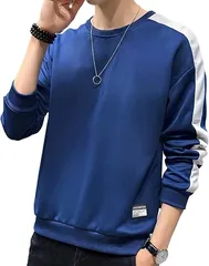 emptio エンプティオ クルーネック カットソー ストリート系 長袖 トレーナー メンズ 丸首 ネイビー(ネイビーブルー,  M)