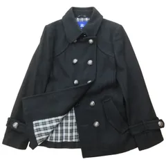 バーバリーブルーレーベル BURBERRY BLUE LABEL ダブルジャケット ナポレオンコート ピーコート 裏地ノバチェック 銀釦 黒 ブラック 36 約S STKのサムネイル