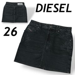 DIESEL ディーゼル レディース デニムスカート 26 ミニ 綿 コットン 膝上 ペーズリー A01142 ブラック系 (E014)★