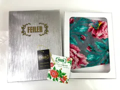 未使用　フェイラー　FEILER　フラワー/花　タオルハンカチ　ハンドタオル　綿100％　グレー×グリーン×レッド系　送料無料