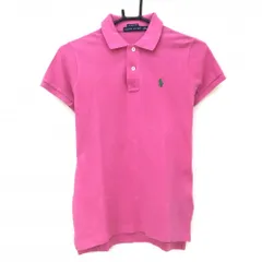 ラルフローレン 半袖ポロシャツ ピンク×グリーン ロゴ刺しゅう ポニー THE SKINNY POLO レディース XS ゴルフウェア Ralph Lauren