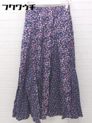 ◇ BAYFLOW ベイフロー ウエストゴム 花柄 ロング フレア スカート サイズ2 ネイビー ピンク レディース  【1002801281496】